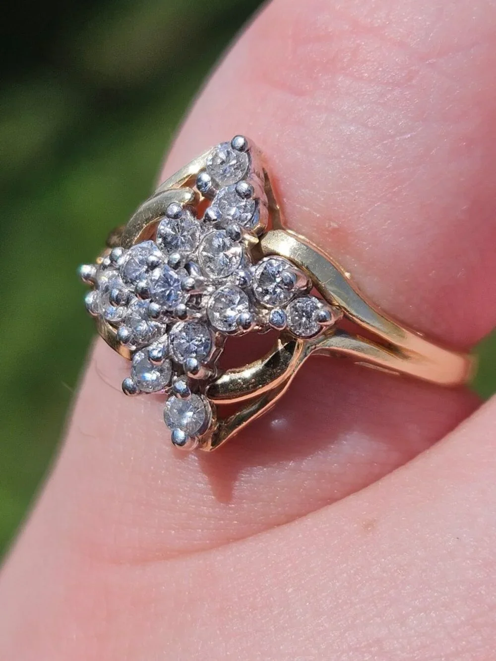 14K Yellow Gold Diamond Cocktail Bypass Flower Cluster Ring .30TCW Size 6.5